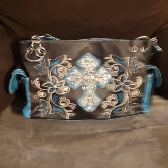 Cross bag. Brown and turquoise. - Picture 1 of 8